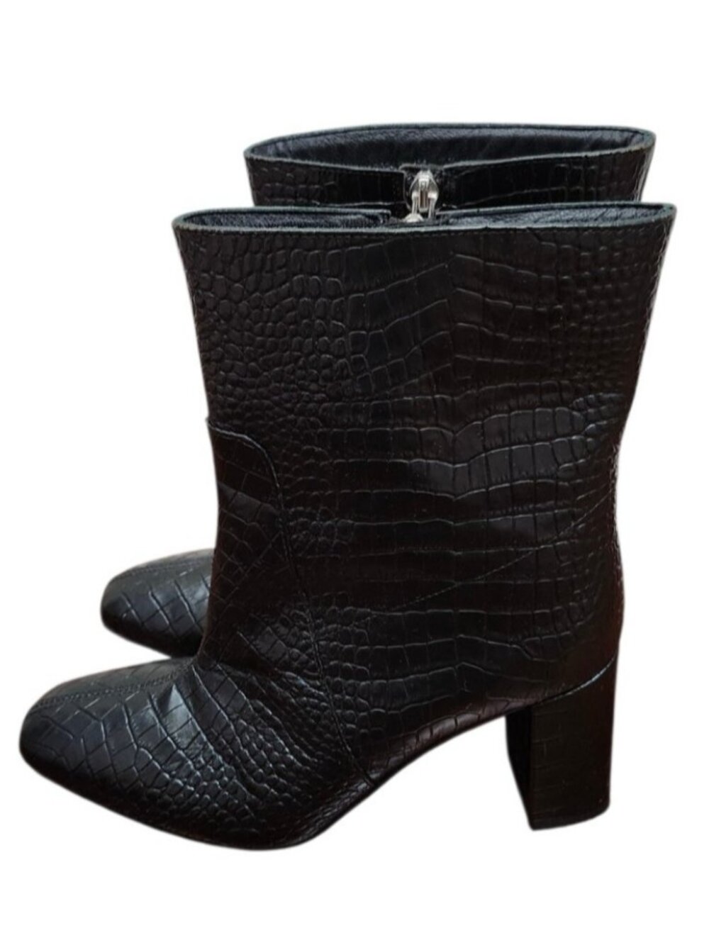 Aquatalia Black Croc Embossed Leather Ankle Boots Women's 7.5 Italy Waterproof - Picture 7 of 15
